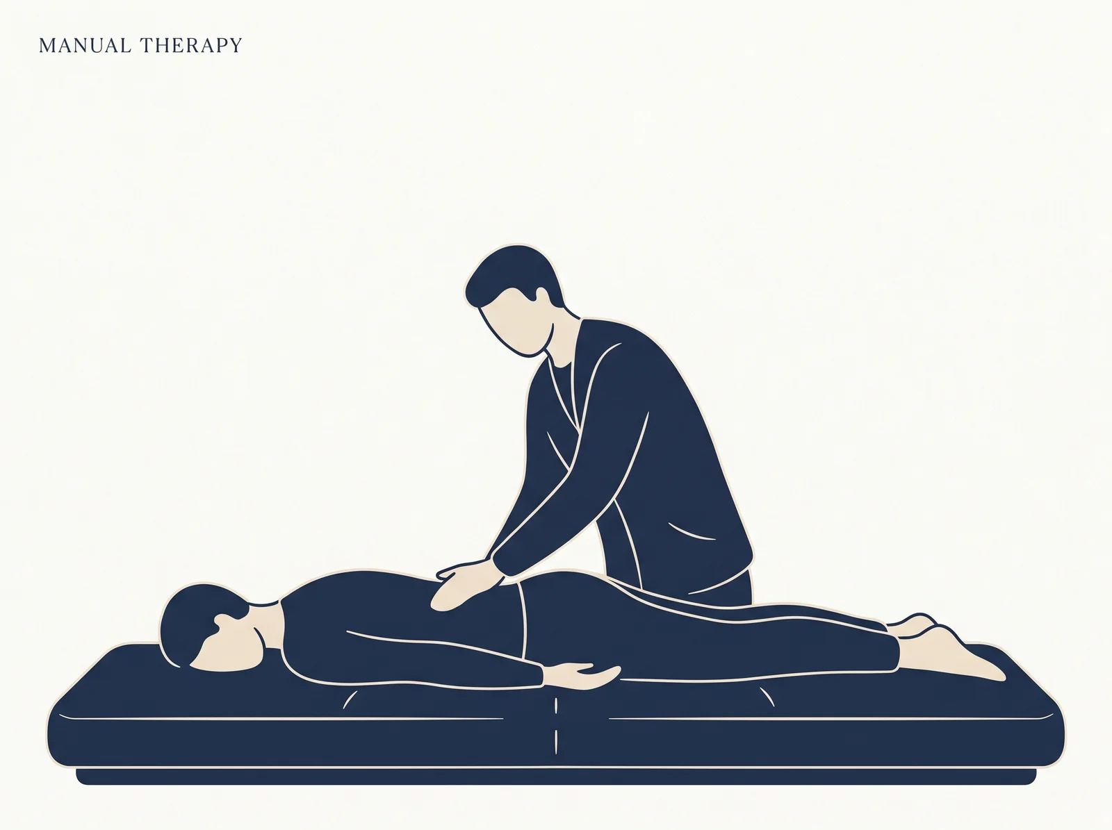 Spinal manipulation — editorial illustration of manual therapy session at the treatment table