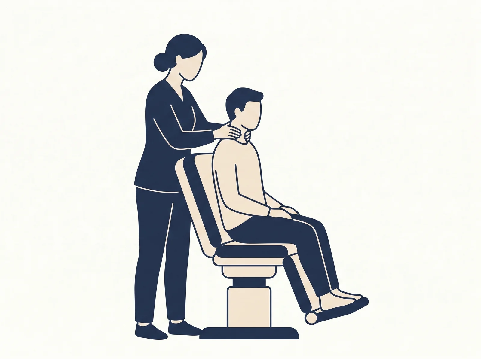 Cervical mobilization — editorial illustration of neck range-of-motion session