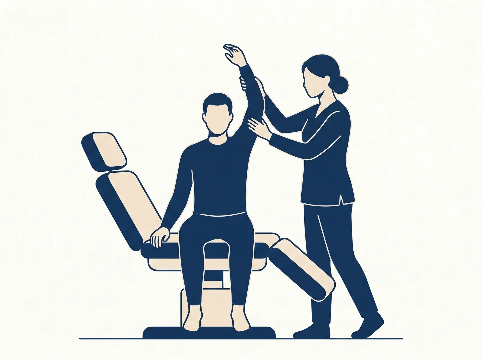 Shoulder mobilization — editorial illustration of upper limb range-of-motion session