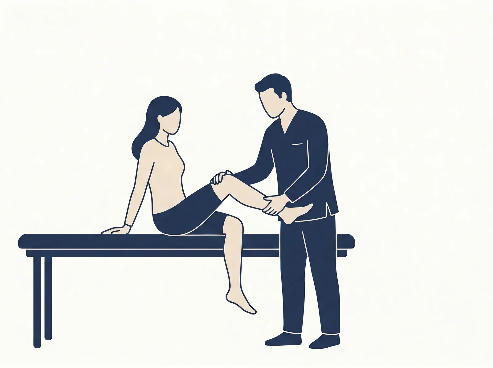 Knee mobilization — editorial illustration of seated range-of-motion assessment