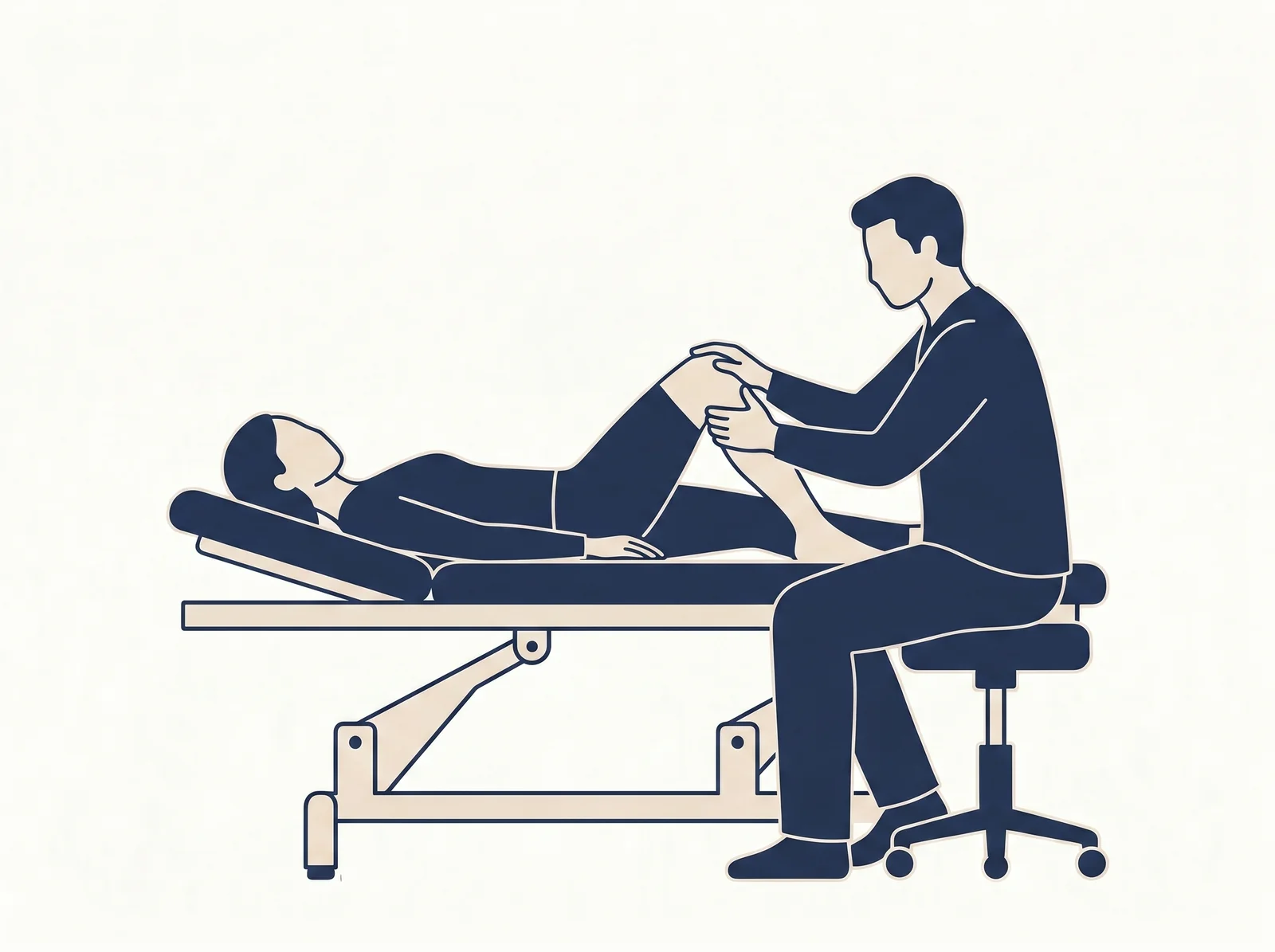 Knee mobilization — editorial illustration of joint assessment on the treatment table