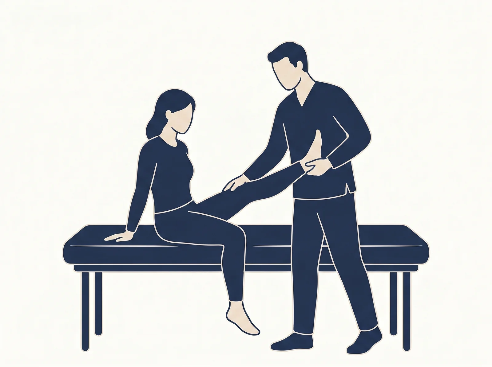 Therapeutic stretching — editorial illustration of supported hamstring stretch