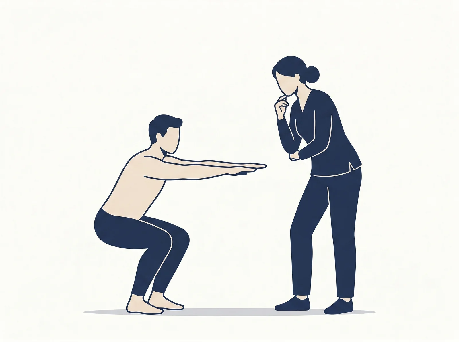 Functional movement — editorial illustration of squat re-education