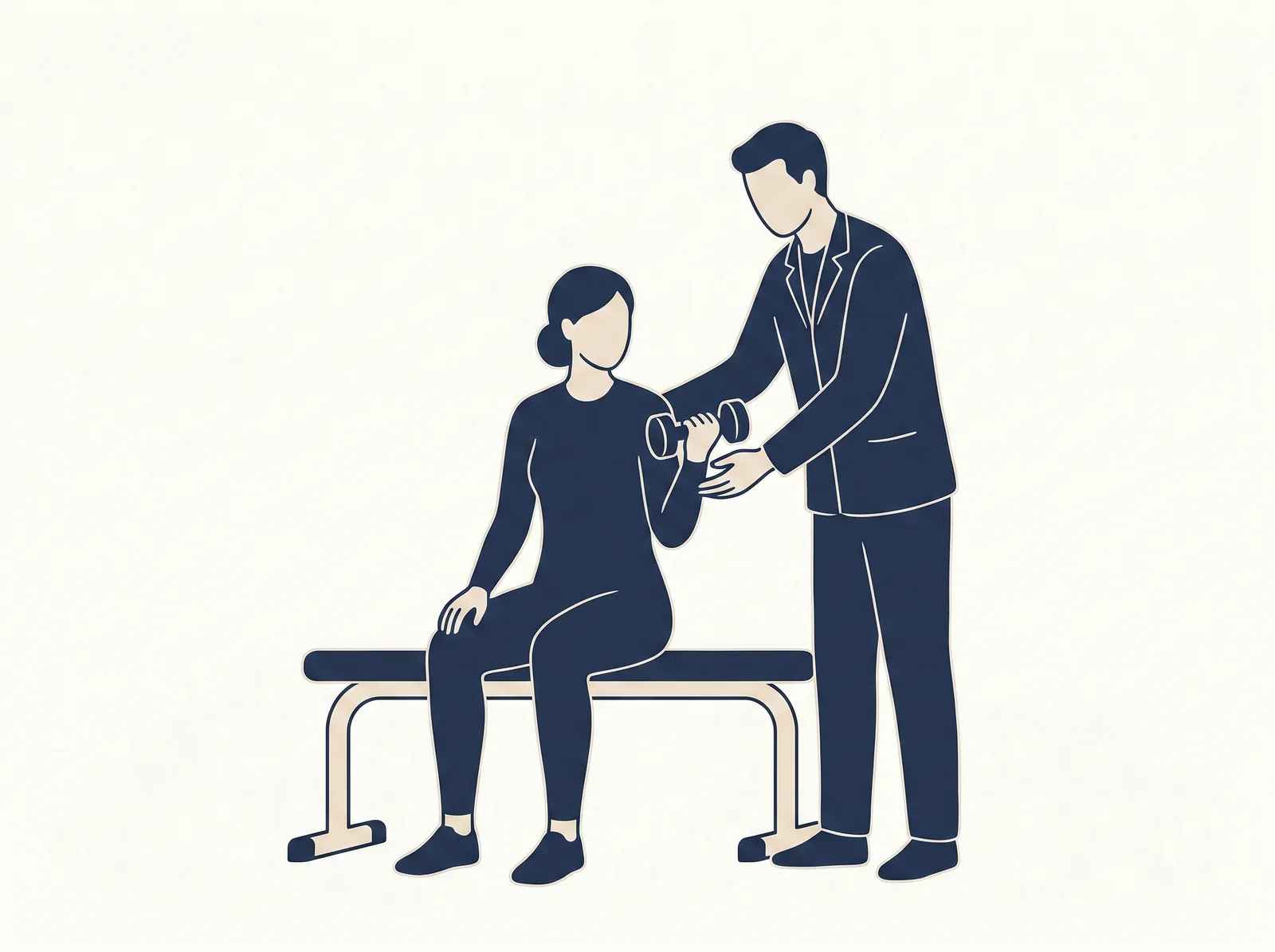 Strength training — editorial illustration of dumbbell exercise on a bench