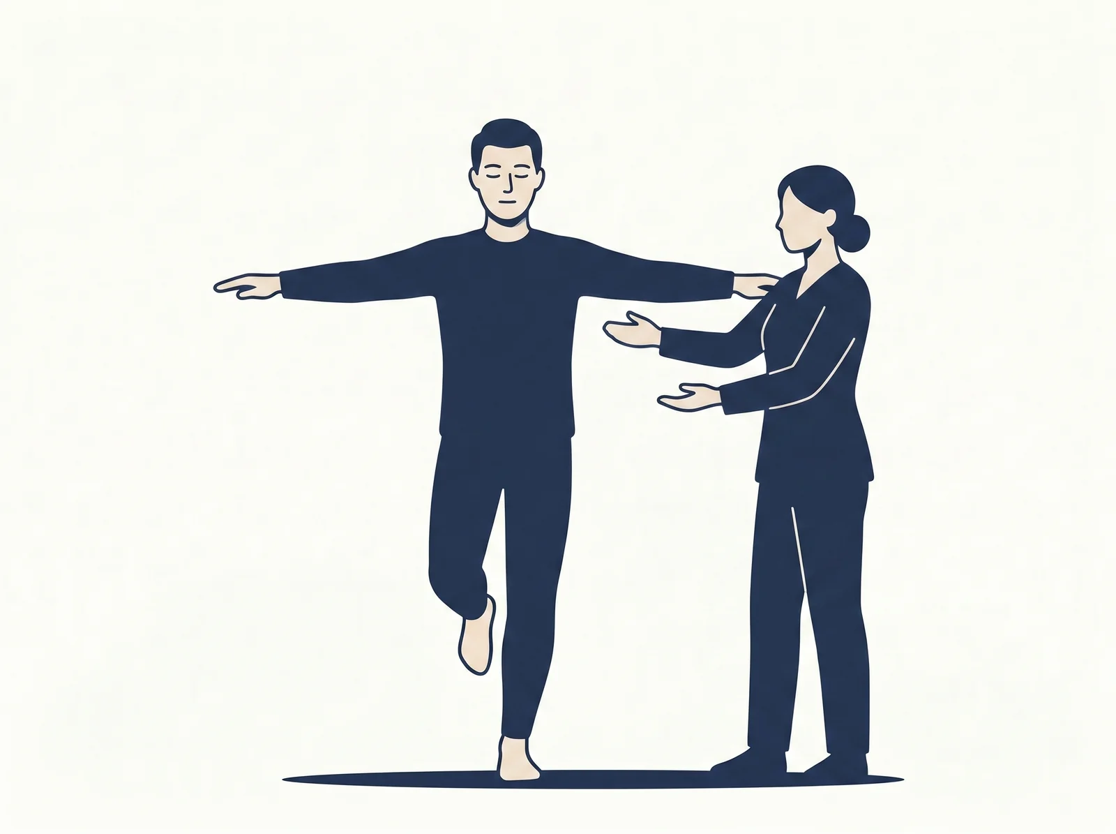 Balance — editorial illustration of single-leg stance with eyes closed