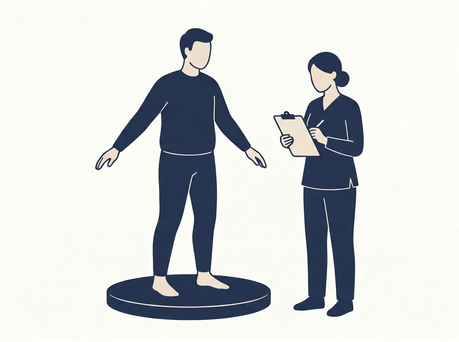 Balance platform — editorial illustration of vestibular assessment