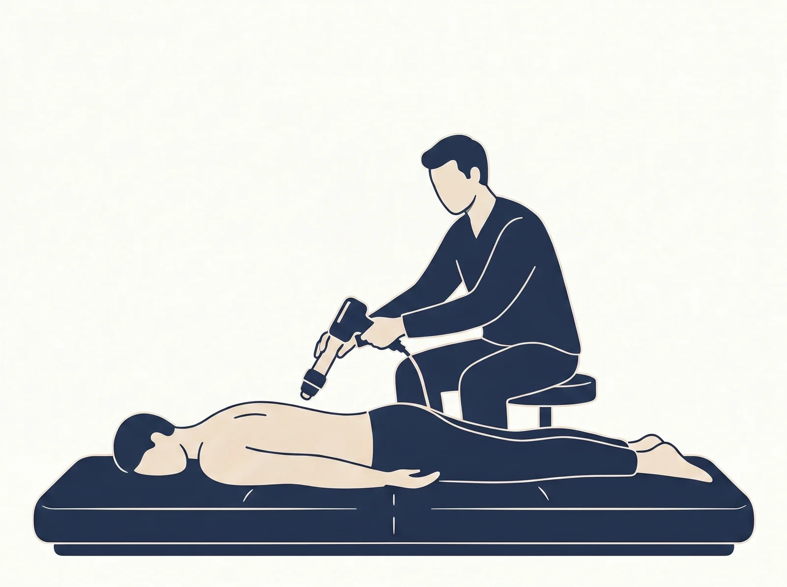 Shockwave therapy — editorial illustration of shockwave applicator at the shoulder, patient supine