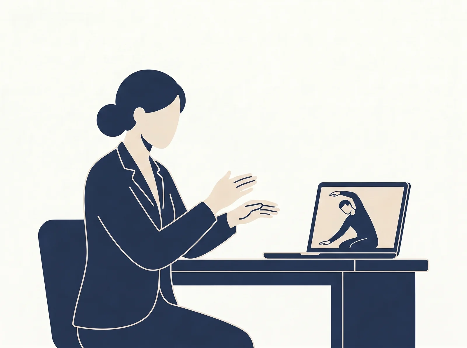 Telehealth session — editorial illustration of remote movement coaching