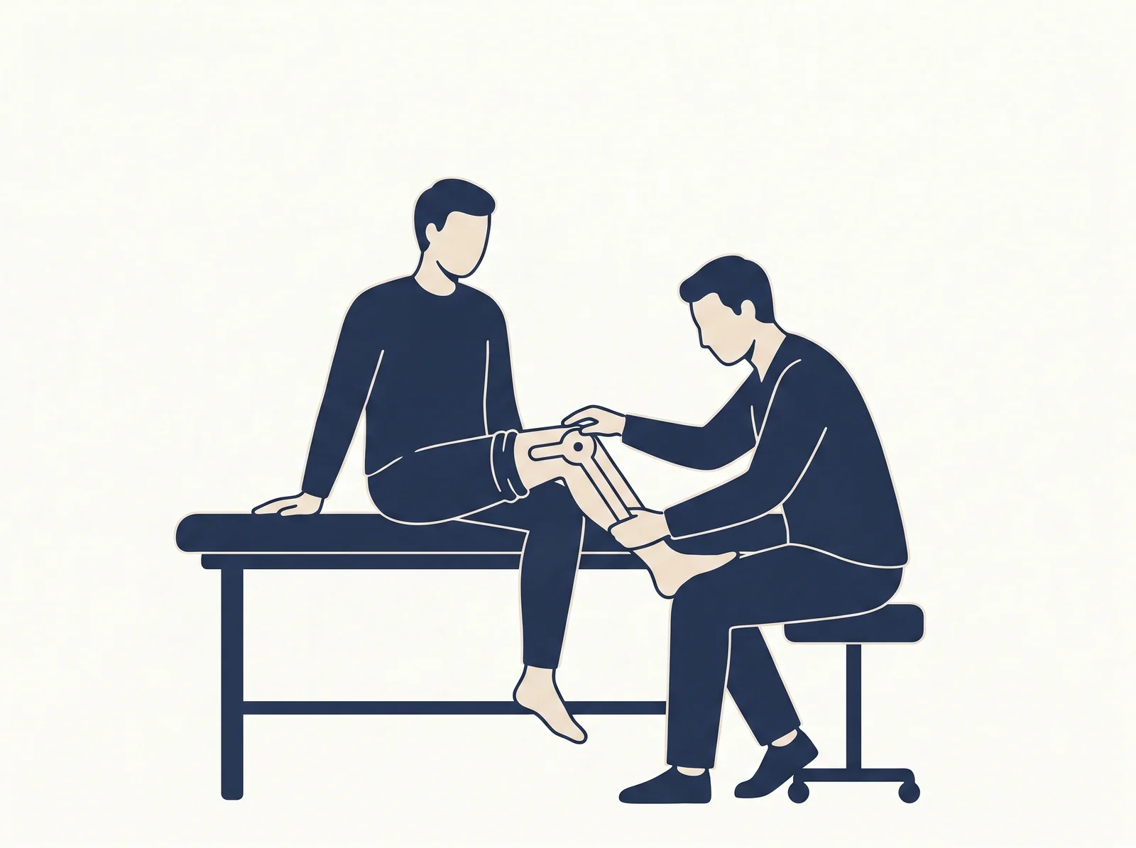Post-surgical evaluation — editorial illustration of goniometer range measurement